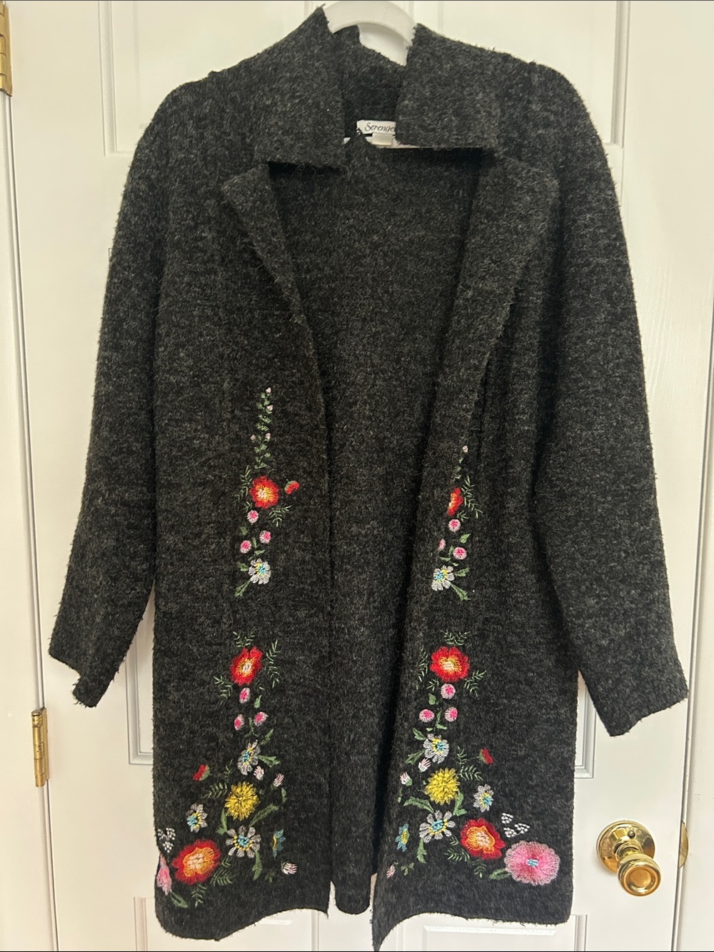 Serengeti Charcoal Knit Cardigan with Multicolor Floral Embroidery
